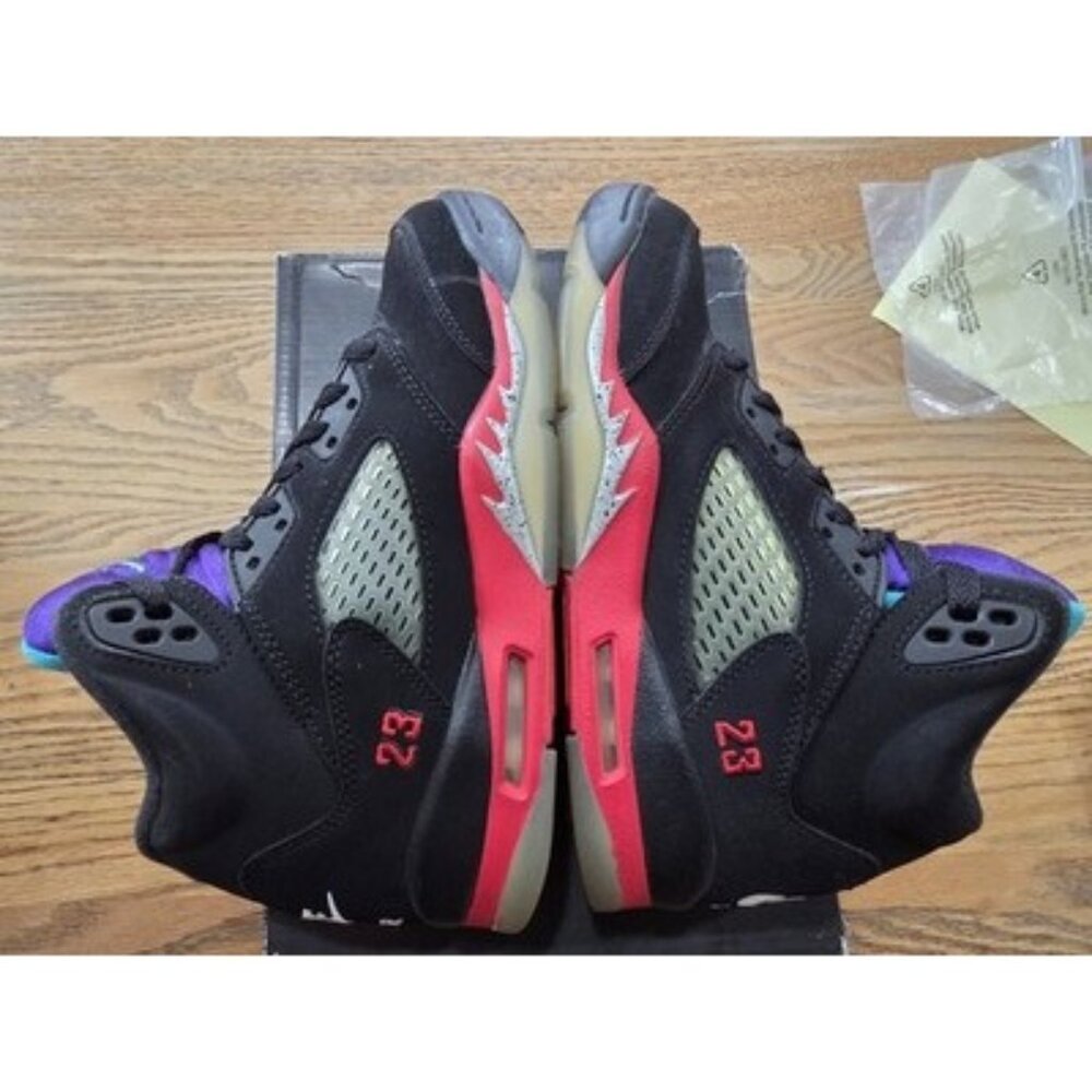 Air Jordan 5 Retro - Top 3- Black/Fire Red/Grape Ice/New Emerald - SZ 5.5Y/SZ 7W